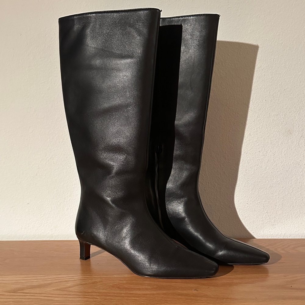 MADEWELL Dimes Kitten Heel Black Leather Knee-High Boots